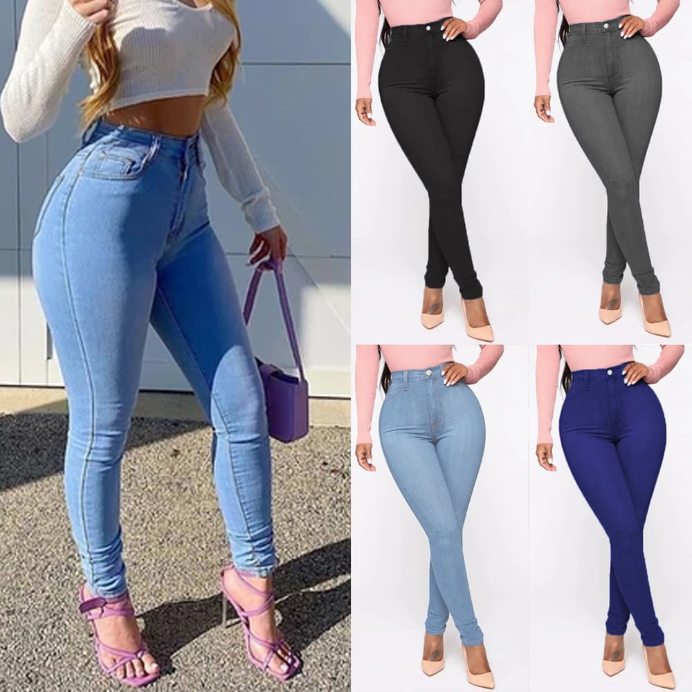 ​​Women’S High-Waisted Stretch Jeans – 4-Pocket Slim Fit Denim Pants For Casual & Streetwear (S-3xl, Grey/Black/Blue)​​