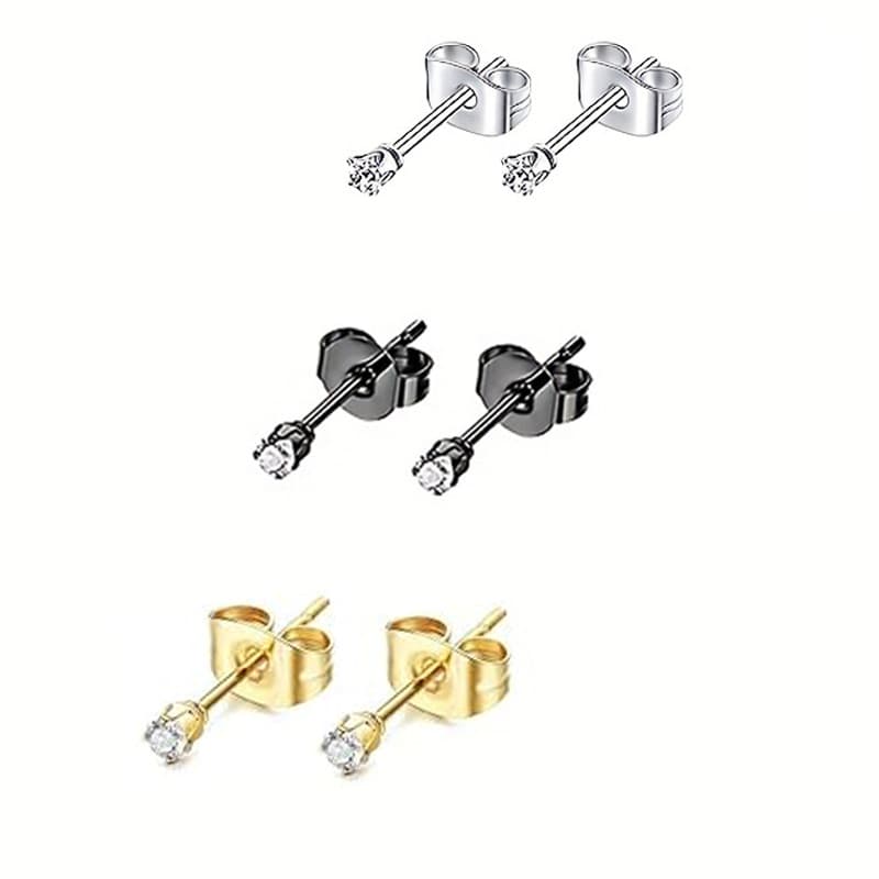 Korean Fashion 2mm Zircon Stainless Steel Unisex Earrings Ear Bone Stud Set