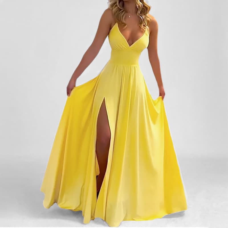 Women's Clothing Fashion Solid Color Suspenders Sexy Slim Slit Earrings Dress