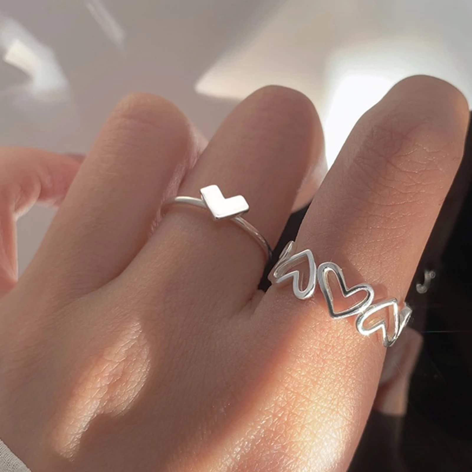 Shuosbai Finger Ring Hollow Out Plating Heart Jewelry Opening Adjustable Ring Valentines Day Gift