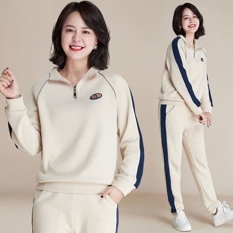 Women's Clothing Middle Aged And Elderly Ladies Large Size Fashion Casual Sports Suit Sweater Two Piece Suit Stylish Age Reducing Mother's Wear