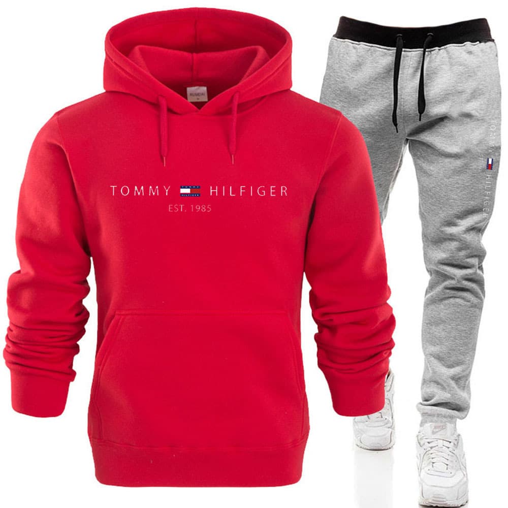 PQ Automne Hiver Hommes Pull Plus Polaire À Capuche Costume Imprimé Couleur Unie Pull Sport Ensemble 2 Pièces