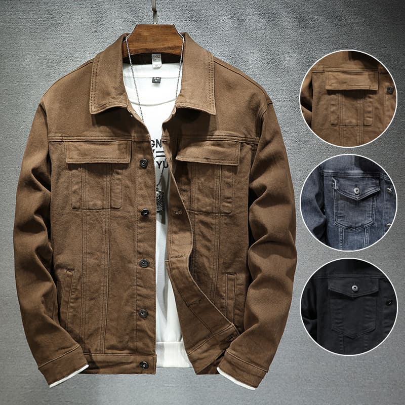 Men's Clothing new stretch denim jacket men's tops spring and autumn black