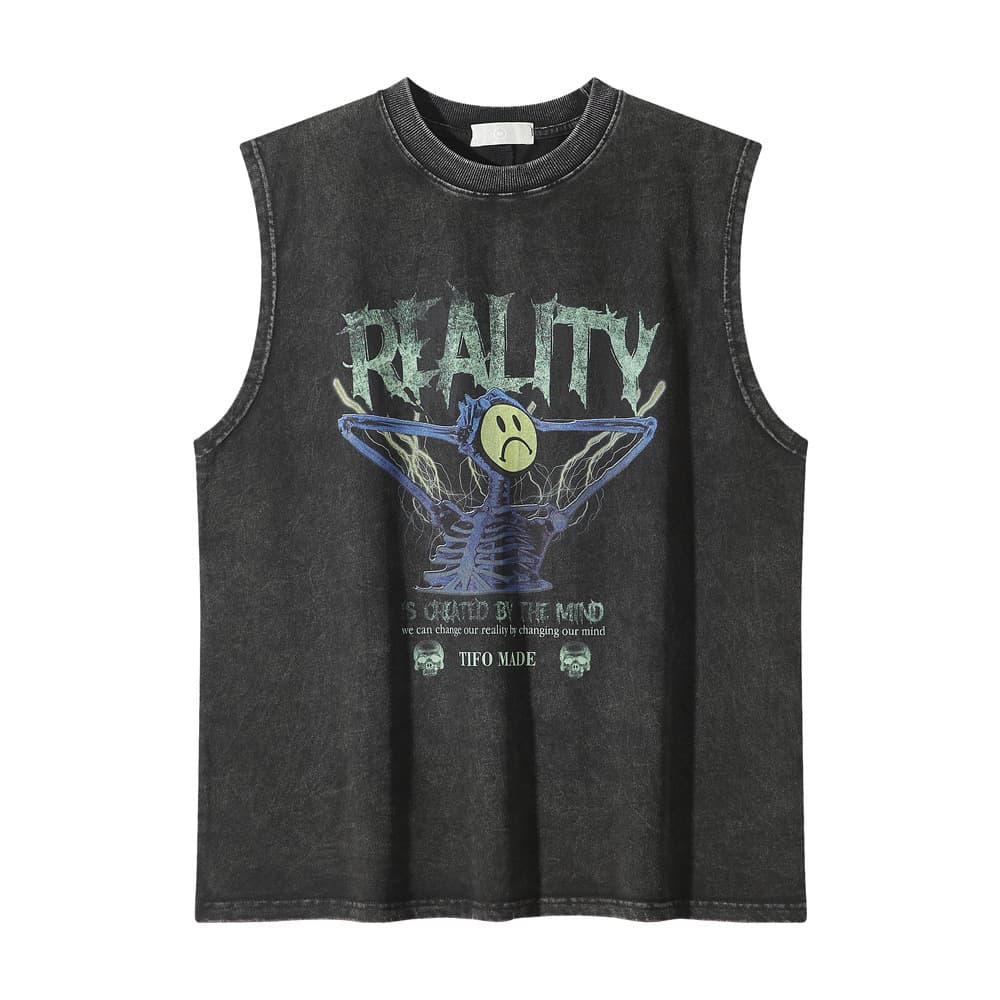 Men's Clothes Wash Water To Make Old Men's Vest Summer Loose Fun Funny Skull Skull Print Sleeveless T-shirt Round Neck