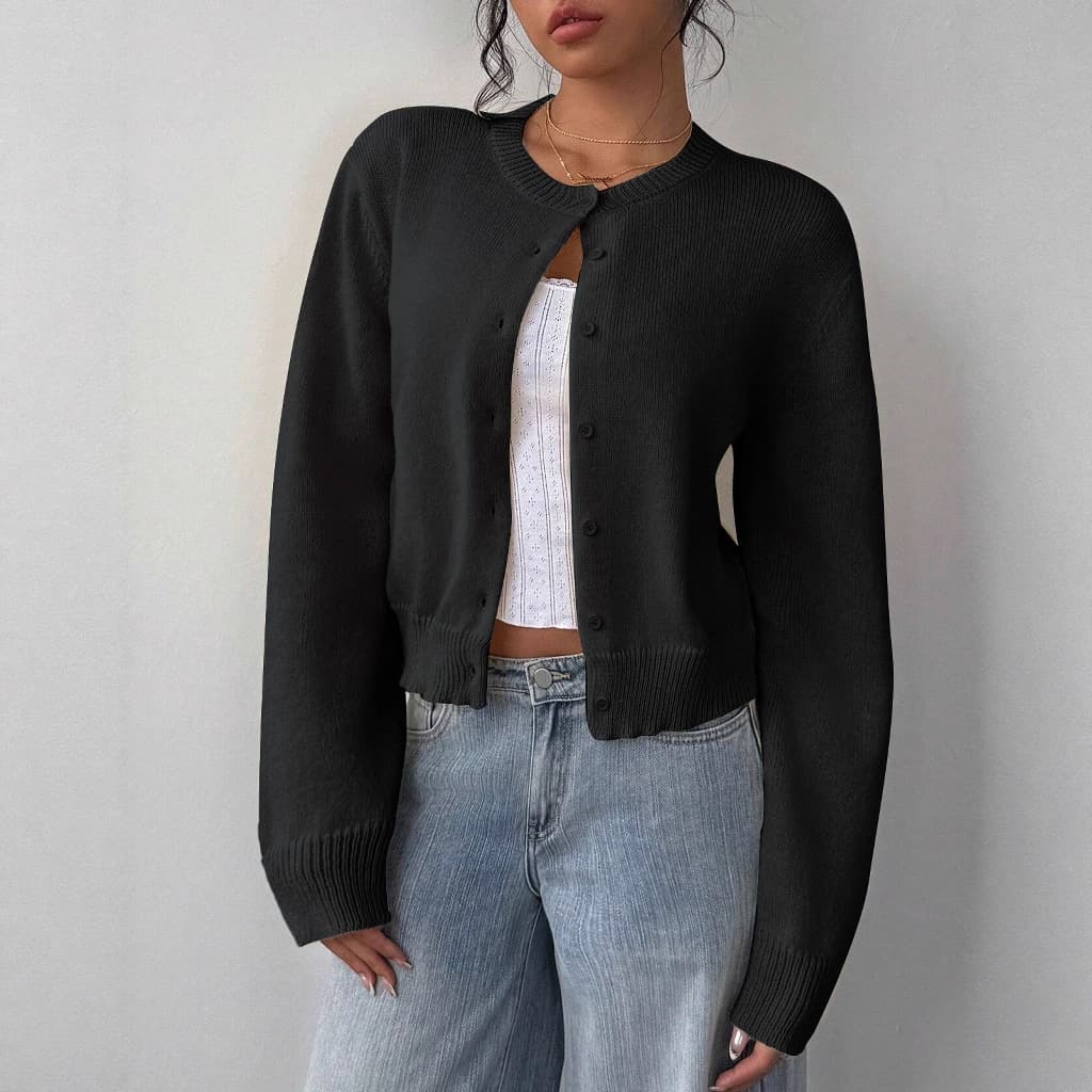 Women's Lightweight Knit Cardigan - Soft Acrylic Round Neck Long Sleeve Button Front Open Front Casual Sweater For Fall & Winter