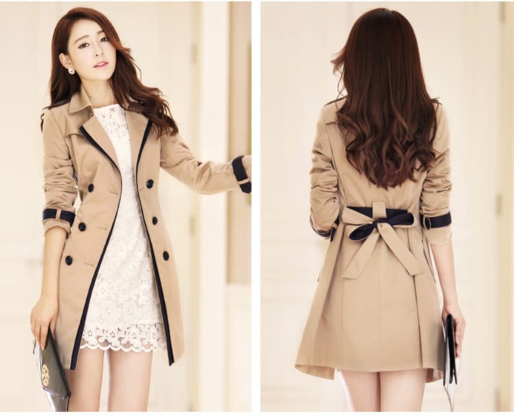 Women's Spring And Autumn Coat Color Matching Double-breasted Trench Coat