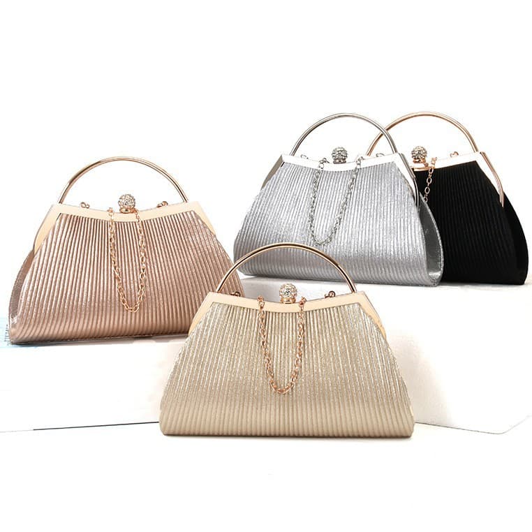 Women's With Diamonds Evening Wedding Clutch Bag Foldable Metal Handbag