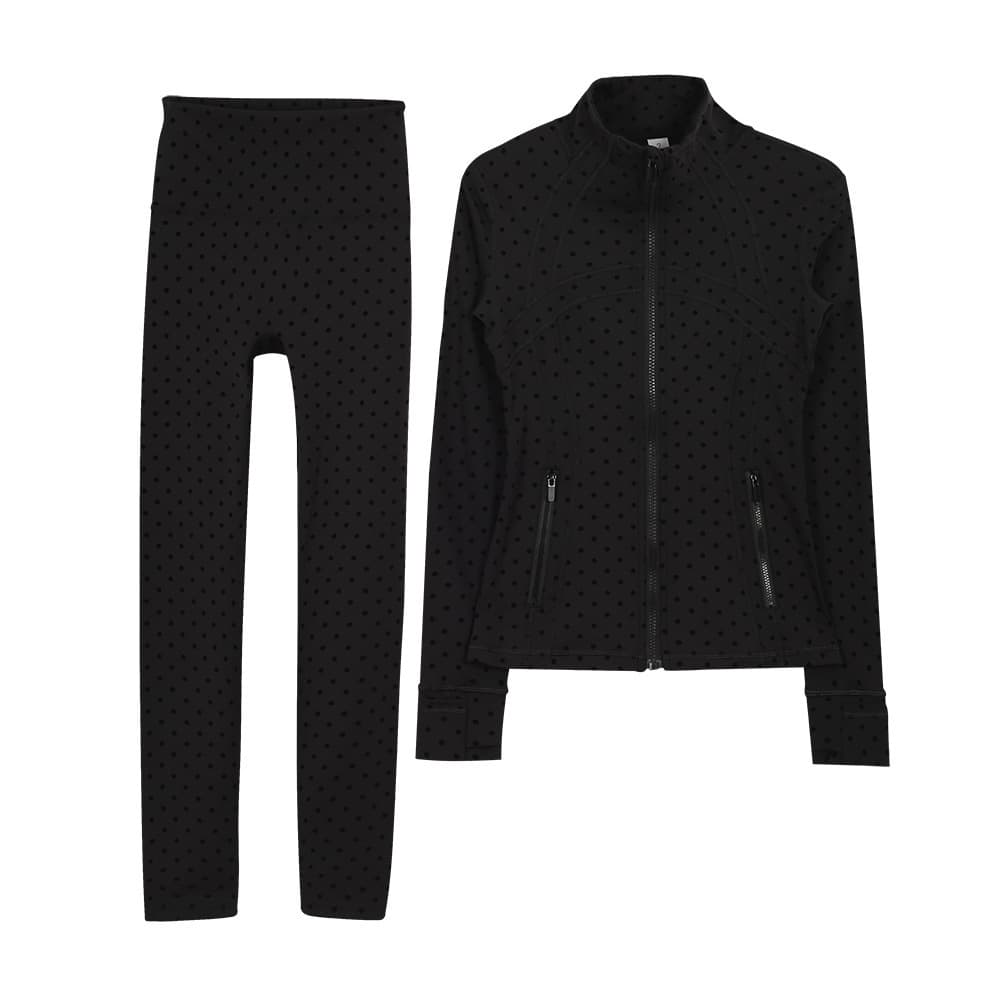 Women's Clothing Define Polka Dot Slim Fit Jacket Set For Women Running Outdoor Yoga Wear Nude Color Top And Pants Sportswear