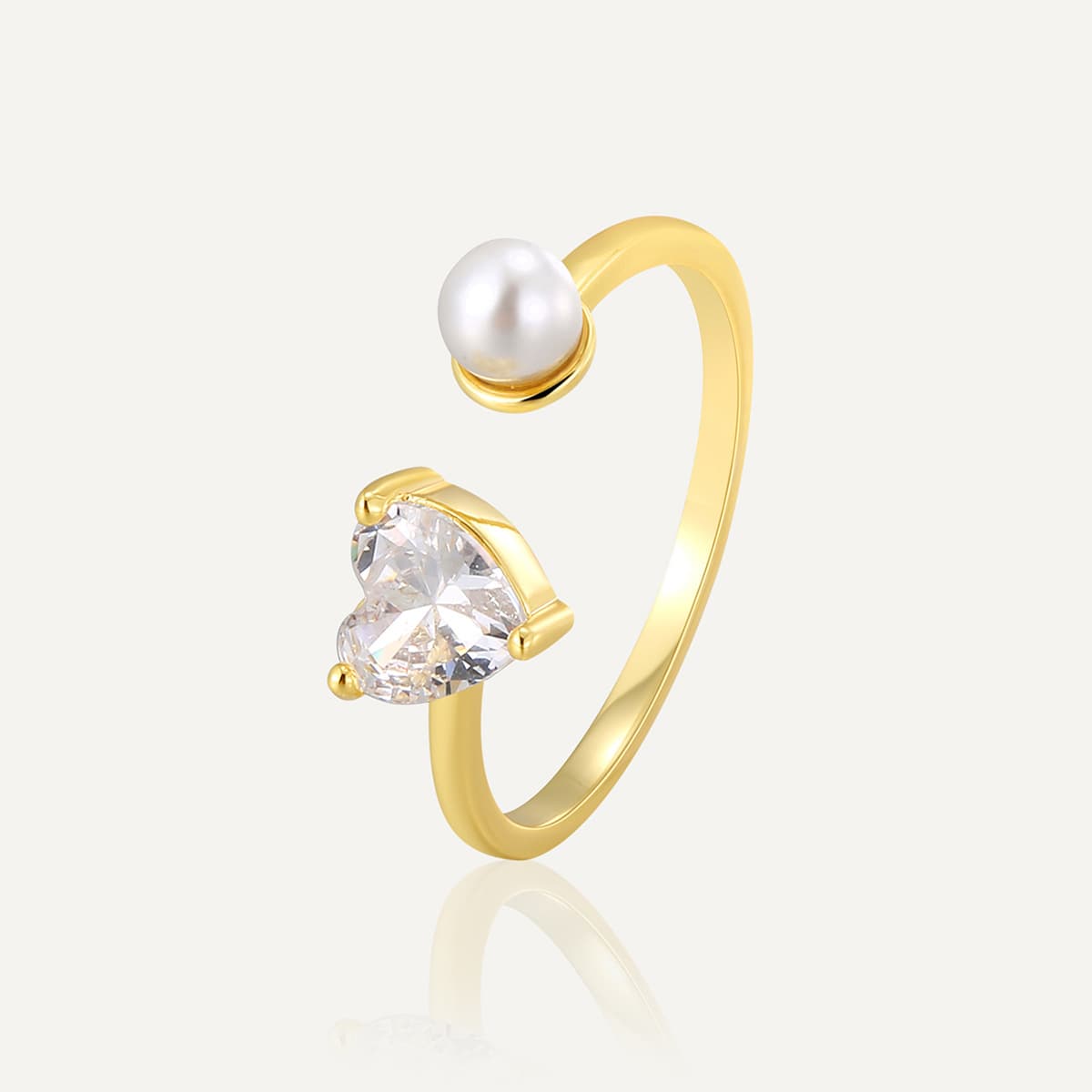 Light Luxury Fashion Design Ring Female Gold Plated Inlaid Love Zircon Pearl Open Ring