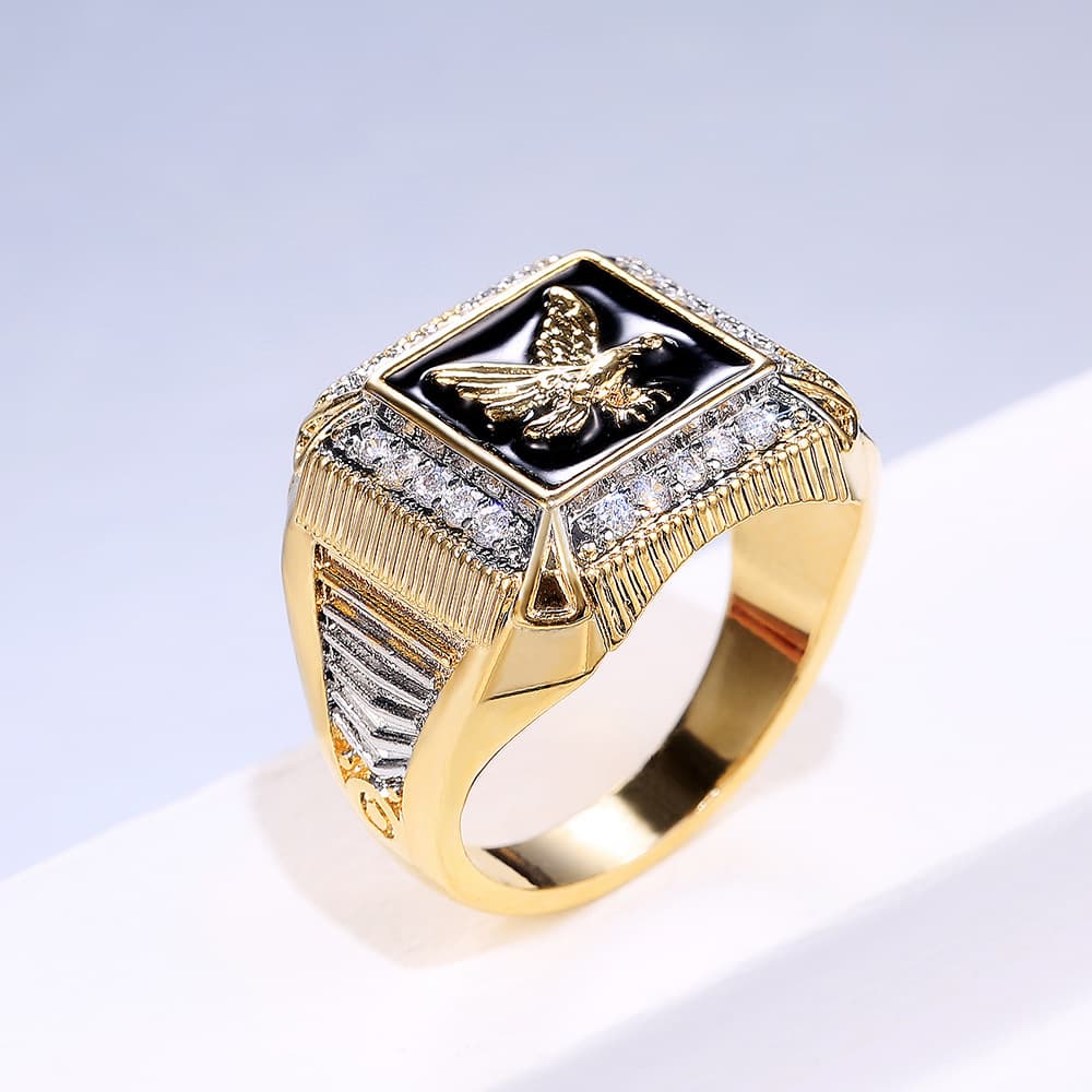 Men's Jewelry Electroplated Eagle Surrounding Diamond Ring Gold Plated Ring