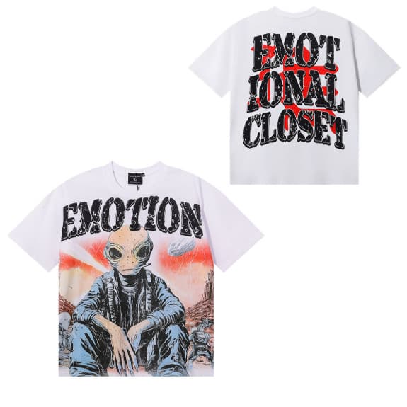 T-shirt unisexe à manches courtes, coupe ample, imprimé extraterrestre tendance style américain, orné de strass, idéal pour la rue.