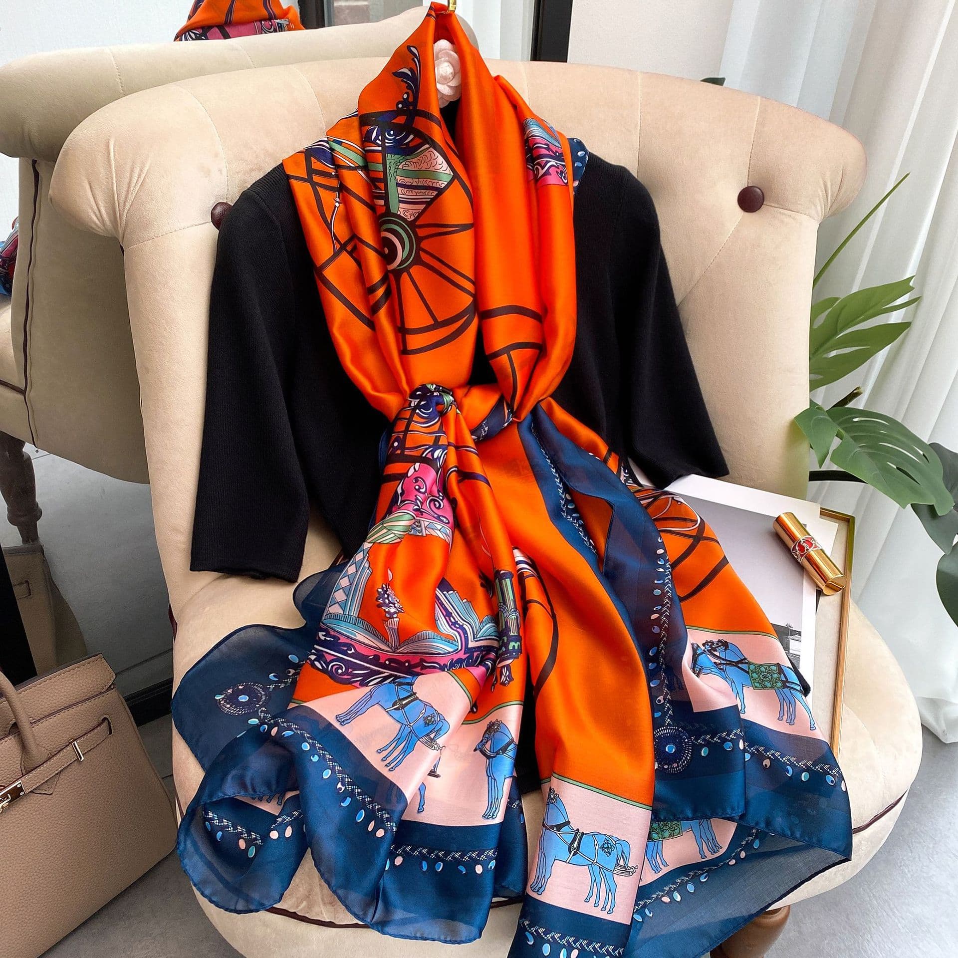 Spring and Summer New Product Imitation Silk Printing New Silk Forged Scarf Long Women's Sunscreen Shawl Extra Large