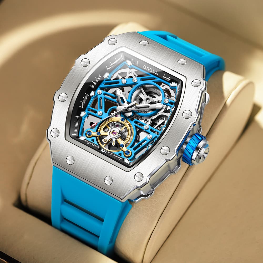 Luxury Automatic Mechanical Silicone Watch Tourbillon Hollow Skeleton Men's Watches Reloj Automático De Hombre