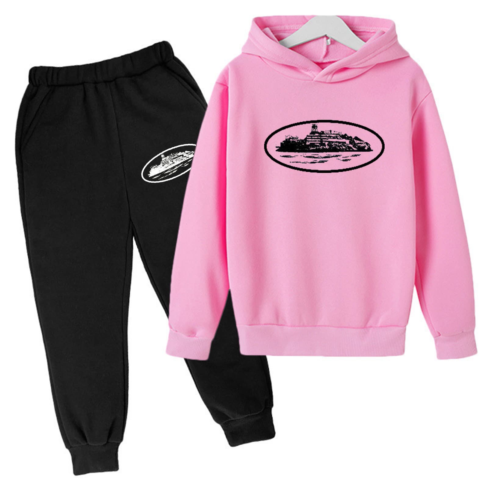 Ensemble deux pièces pour enfants, sweat-shirt à capuche ample, décontracté, en polaire, pour garçons et filles, automne et hiver