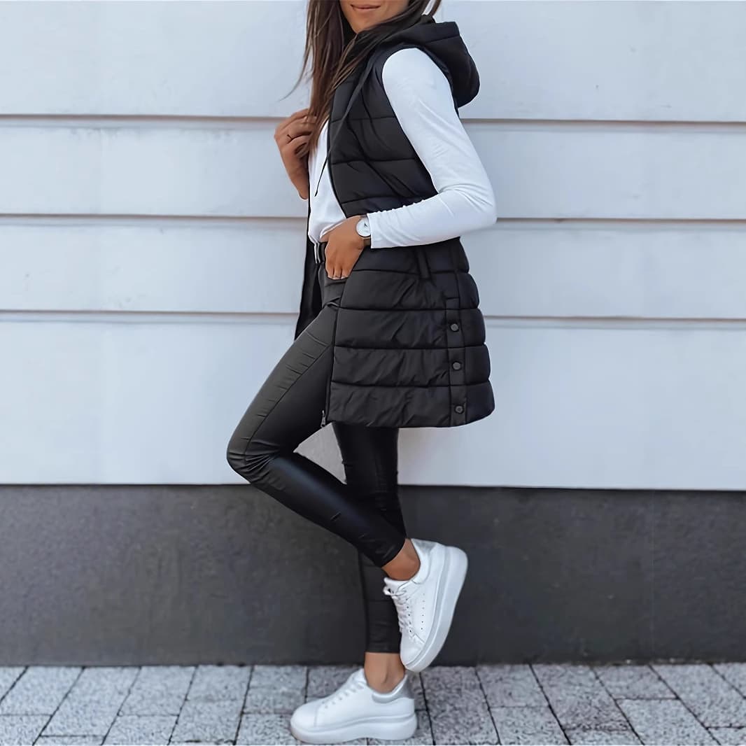 Women's Hooded Vest Sleeveless Longline Jacket Casual Streetwear Outerwear Coat (Black, Khaki, Army Green, Burgundy, Red, Beige, Brown, Navy)