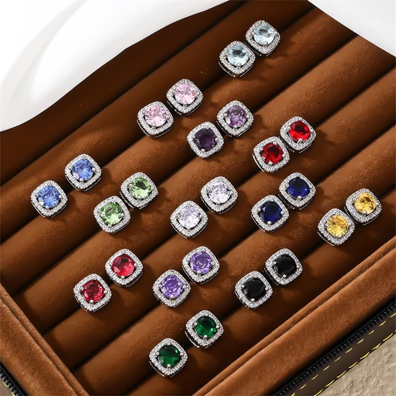 Earrings Small Sugar Cube Zircon Earrings Women's High End Square Diamond Earrings All Match Fashion Earrings Full Of Stars