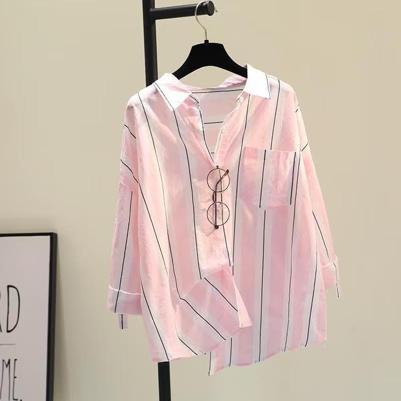 Women's Striped Long Sleeved Shirt Spring/Summer Loose Slimming Korean Style