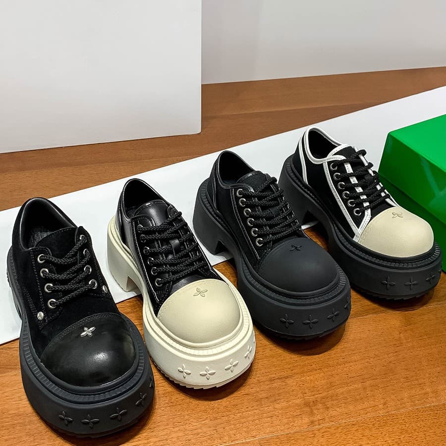 Counter Quality Flower Wilderness Cross Derby Summer Low-top Lace-up Casual Color-blocking Versatile Height-increasing Black And