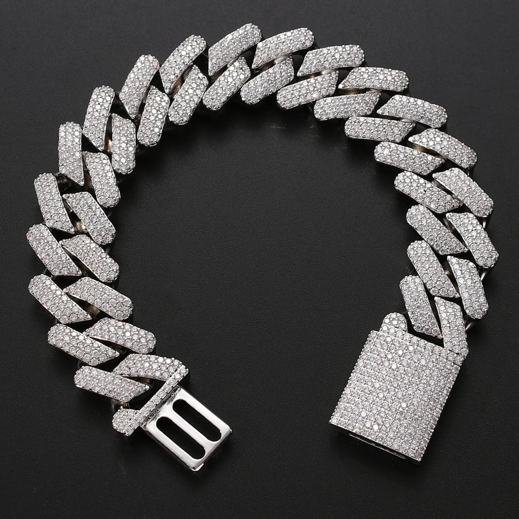 Jewelry 20mm Cuban Chain Genuine Gold Plated Zircon Hiphop Men's Diamond Set Bracelet