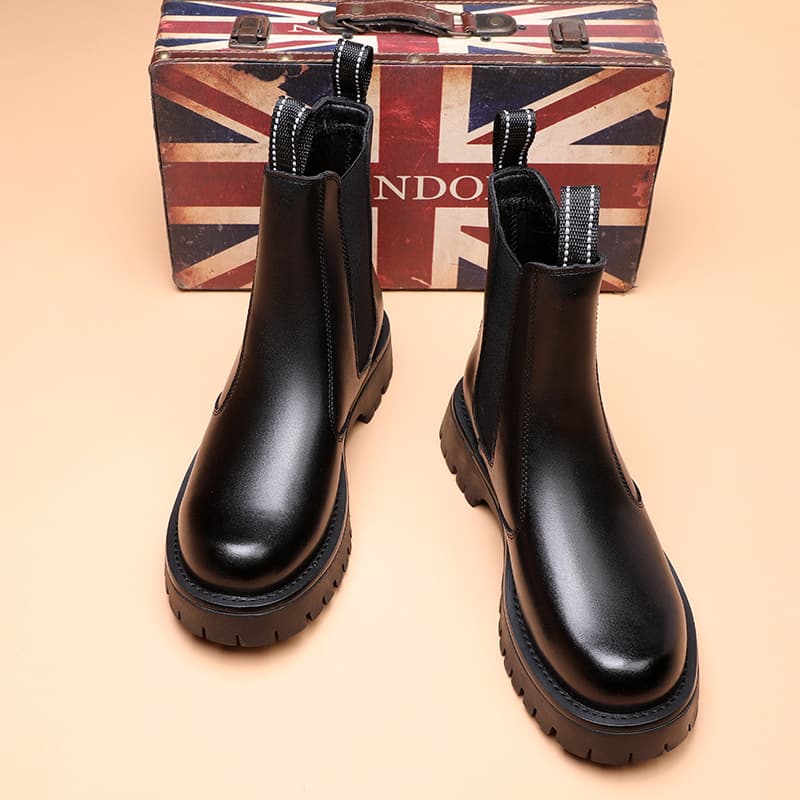 Bottes montantes Martin noires à semelle épaisse et fermeture éclair latérale pour homme