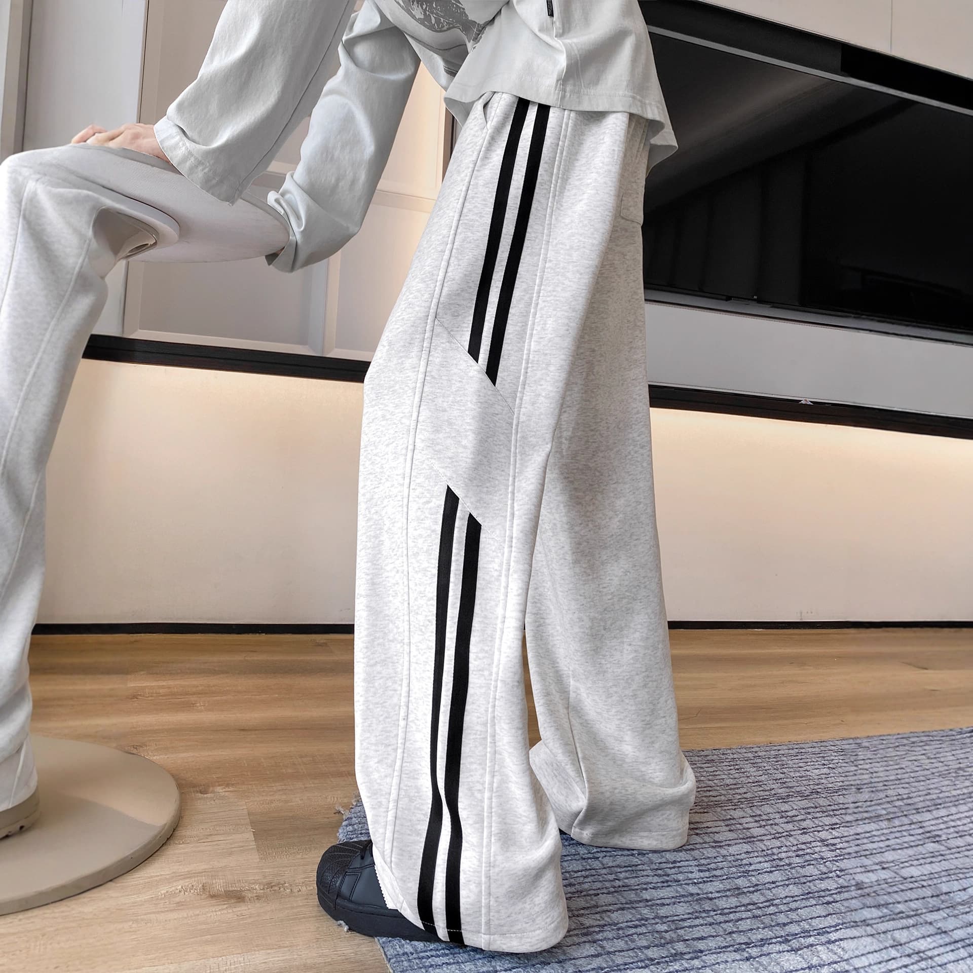 Men's American Heavyweight Striped Sweatpants – Relaxed Fit Drop-Crotch Joggers With Straight Leg & Drawstring Waist (M-XXXL)