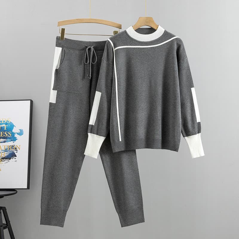 women autumn and winter leisure sports age reducing European goods knitted two piece suit