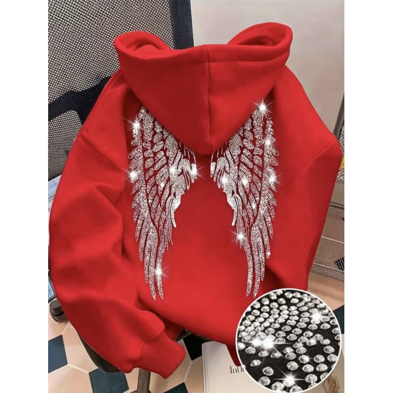 Sweat à capuche à manches longues avec ailes en strass pour hommes et femmes
