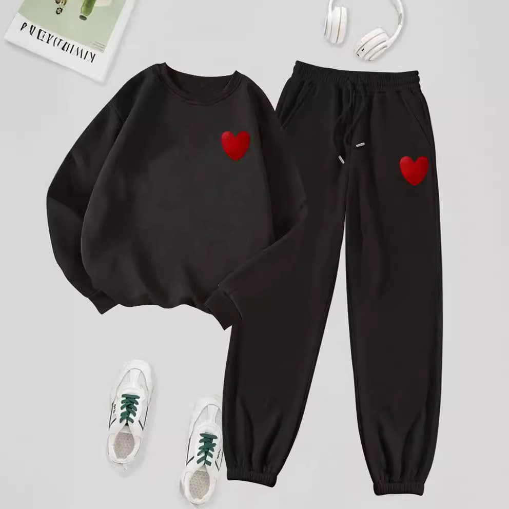 Women's Fashion Round Neck Sweatshirt And Sweatpants Set Heart Printed