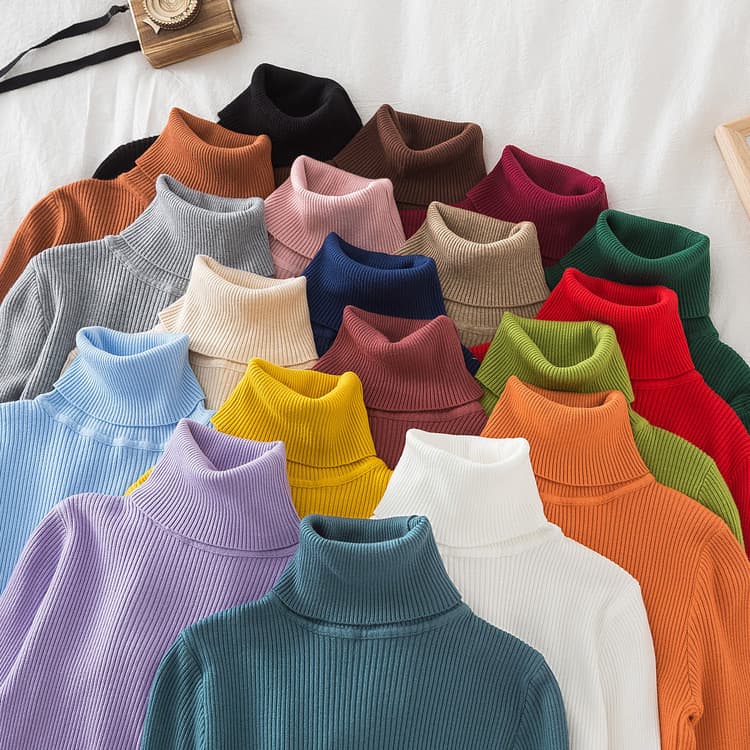 Women’s Clothing long sleeved turtleneck bottoming shirt solid color Korean style pullover sweater (24 colors in stock) knitted bottoming sweater