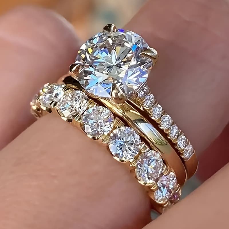 Elegant Cubic Zirconia Ring Set For Women - Gold & Silver Plated Geometric Wedding Party Stackable Rings (Sizes 5-12)