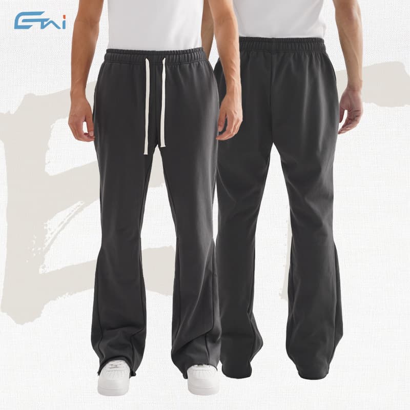 ​​Cotton Flared Jogger Pants For Men – Relaxed Fit Mid-Rise Streetwear Sweatpants With Raw Hem & Drawstring (S-XXL, 100% Cotton, Light Stretch)​​