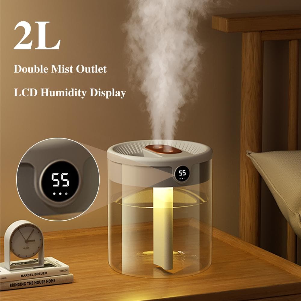 1 Pcs Air Humidifier 2L Large Capacity Double Nozzle, with LCD Humidity Display Fragrant Essential Oil Diffuser HMM