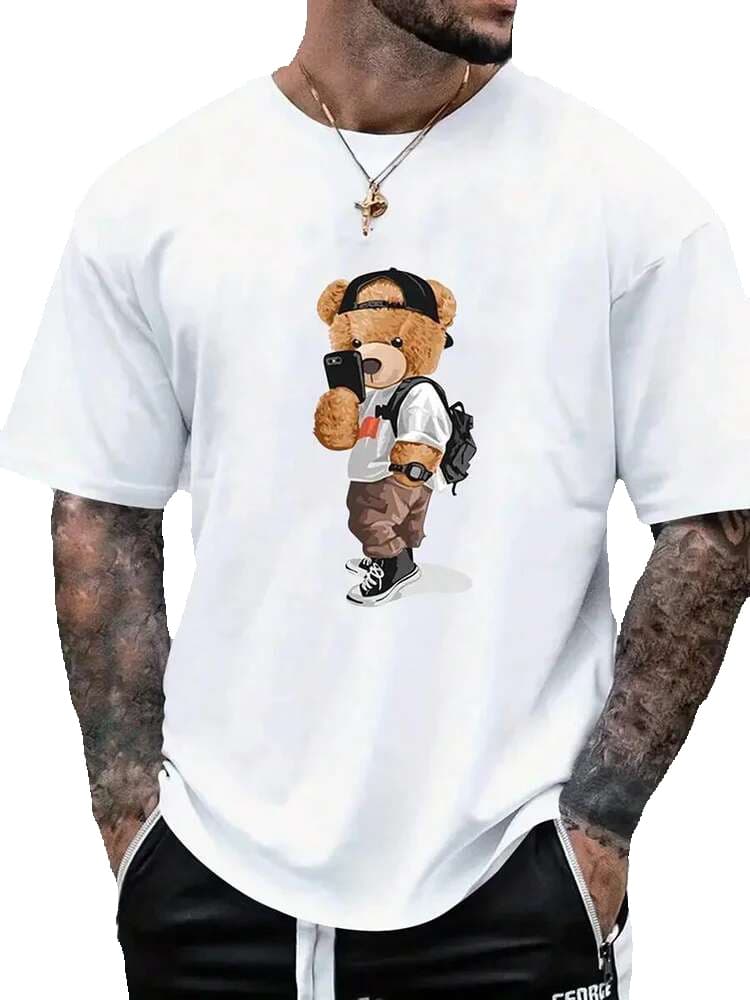Summer Everyday Urban Fashion Street Casual Short-sleeved Travel Party Men's Oversized T-shirt 3D Teddy Bear Print