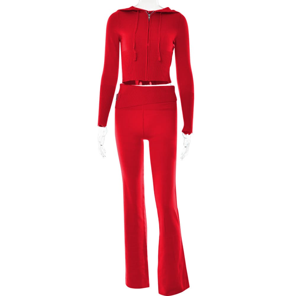 Ensemble deux pièces en tricot à capuche pour femme, nouvelle collection européenne et américaine, à la mode et sexy, taille haute, manches long
