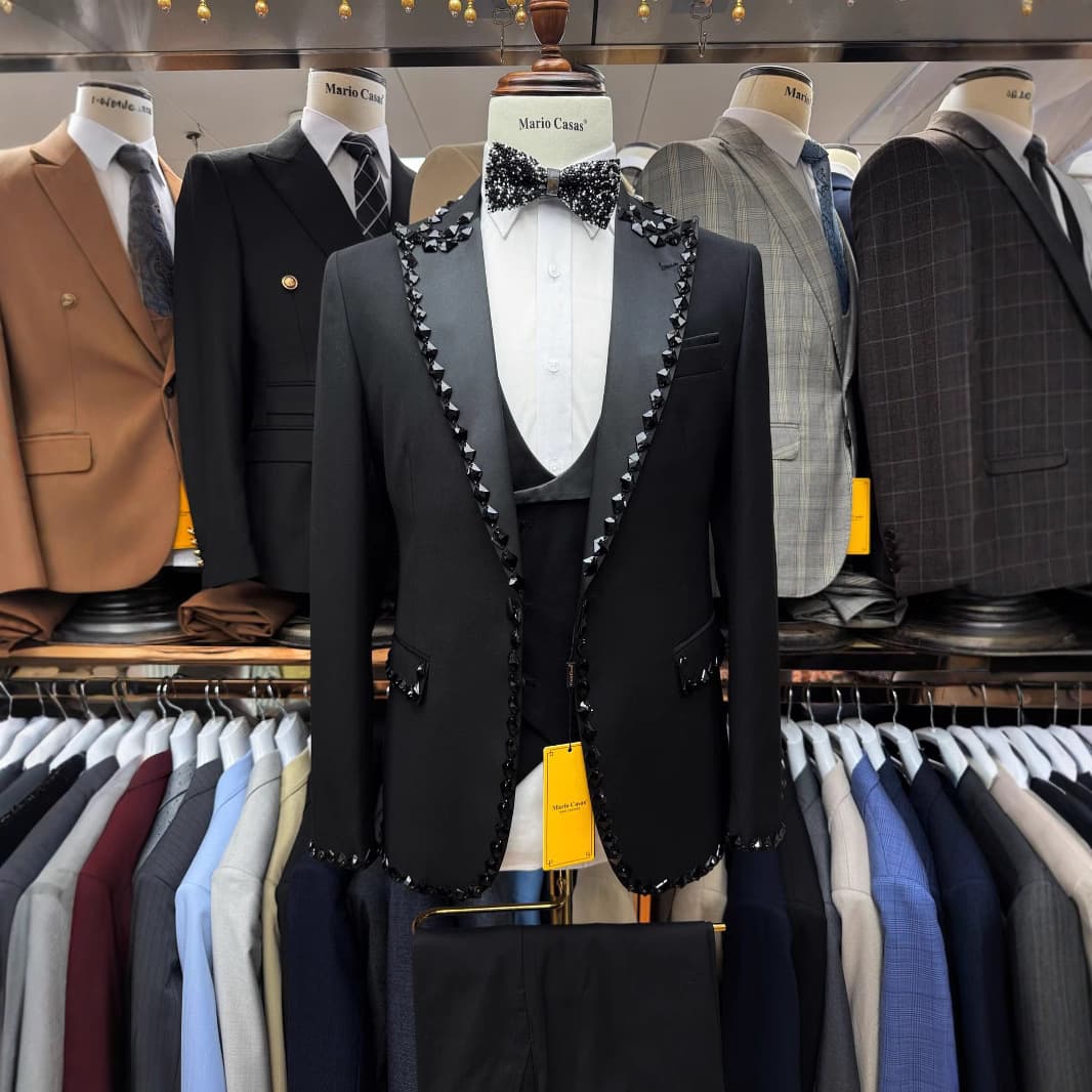Man's 3 Piece Black Formal Suit Handmade European And American Style Wedding Dress Code Attire For Men