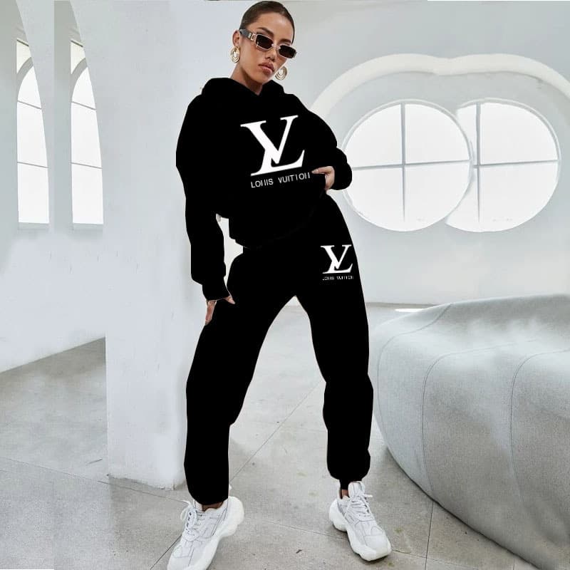 Ensemble deux pièces femme : pull à capuche, sweat-shirt, polaire, cordon de serrage, imprimé lettres, style transfrontalier
