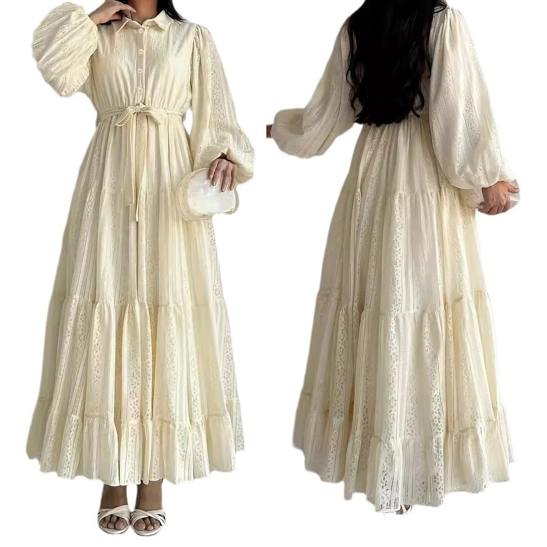 Women's Clothing Ladies Middle Eastern Muslim New Lace Lapel Robe Fashionable And Elegant Dress