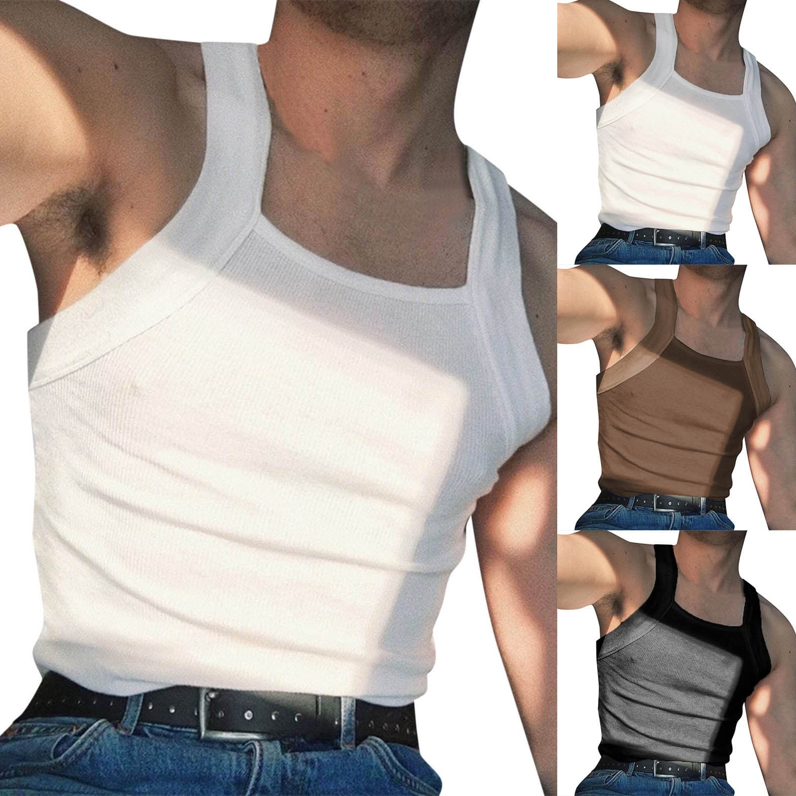 men's clothing fashion sleeveless square collar splicing I-shaped thread heavy vest one shoulder men's suspender T