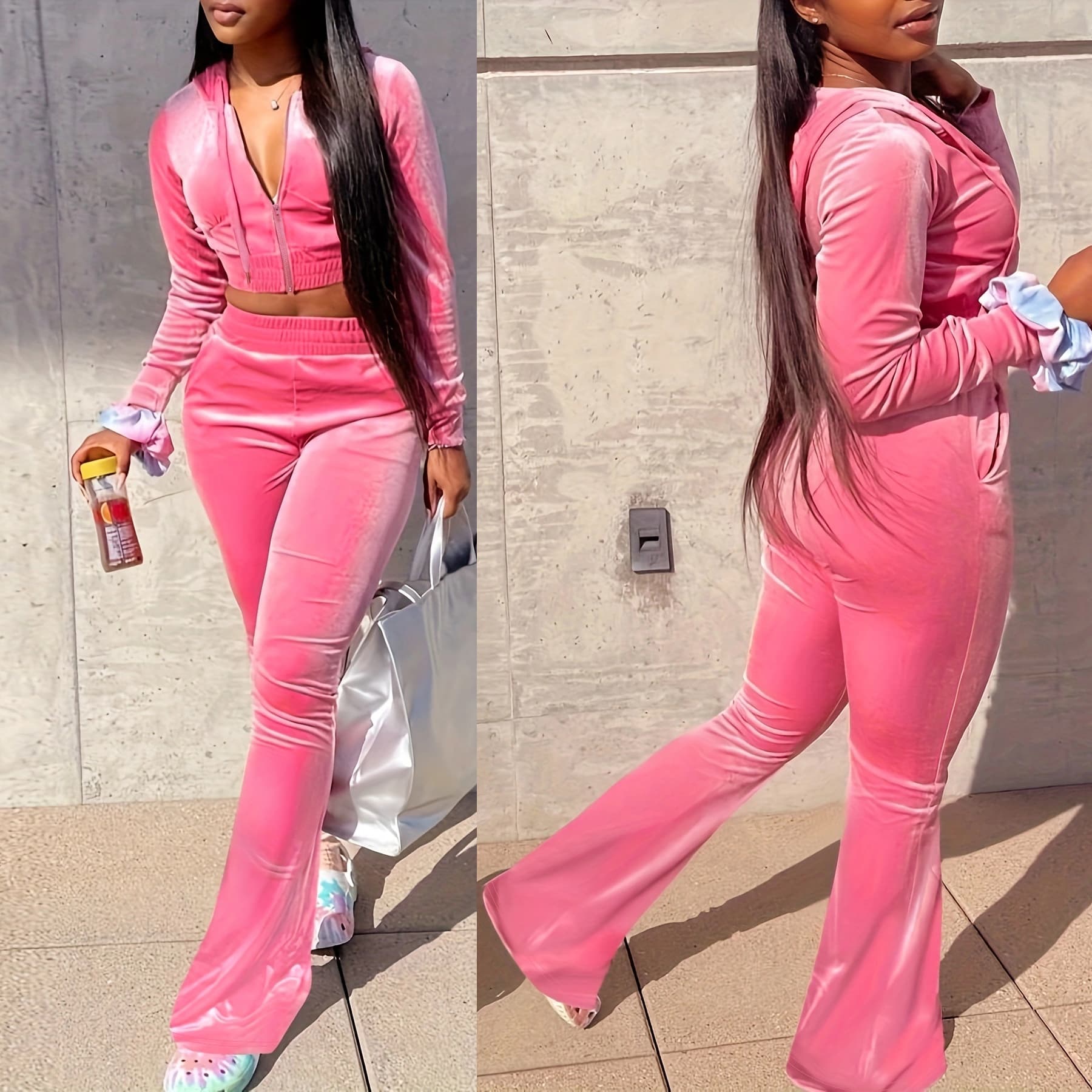Women's long sleeve coat Korean cashmere fashion casual sports straight pants two-piece set