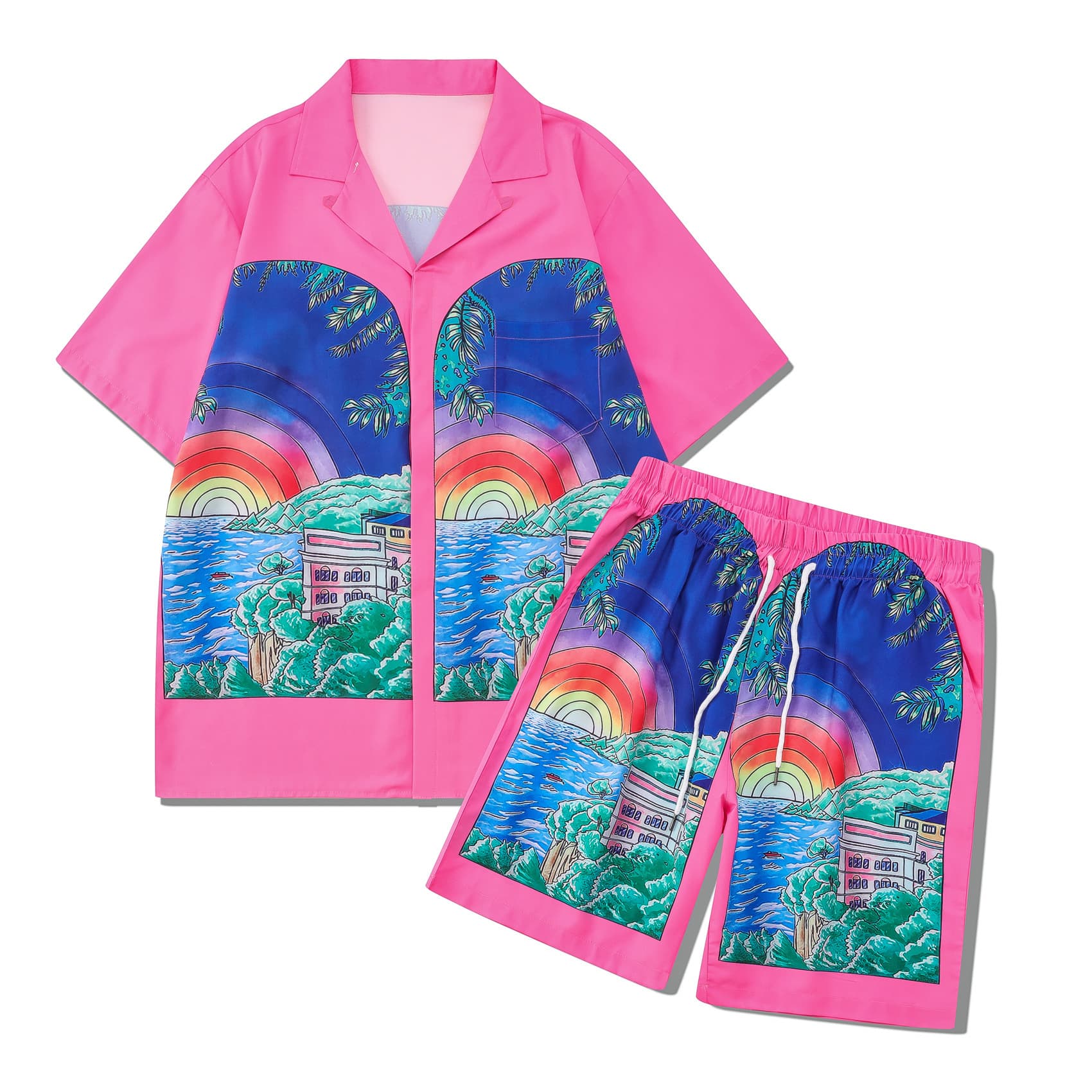 High Street Flower Shirt Suit Retro Shirt Cross Border Casual Shorts Men