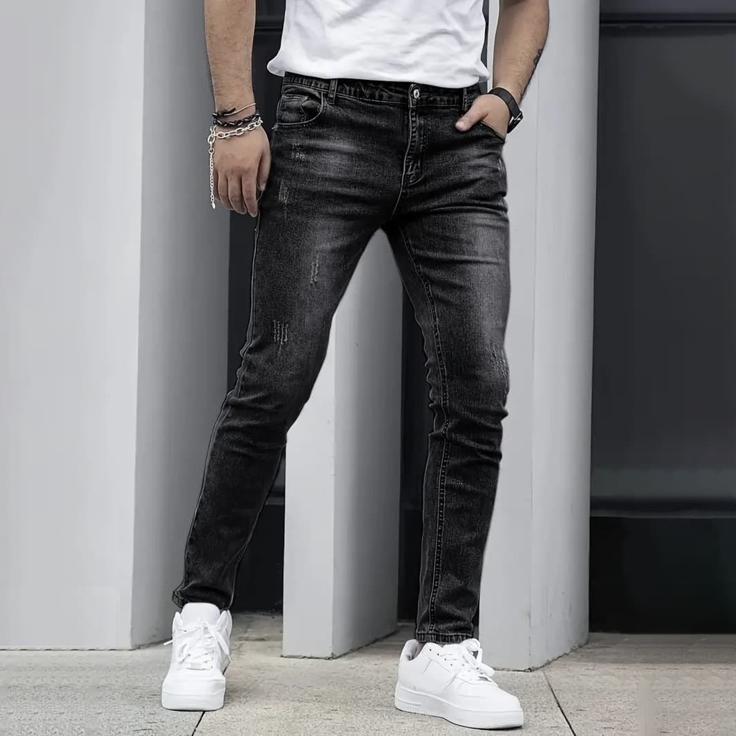 Men's Clothing Popular Stretch Men's Casual Solid Color Jeans Men's Slim Fit Versatile Black Gray Dark Blue Men's Trousers