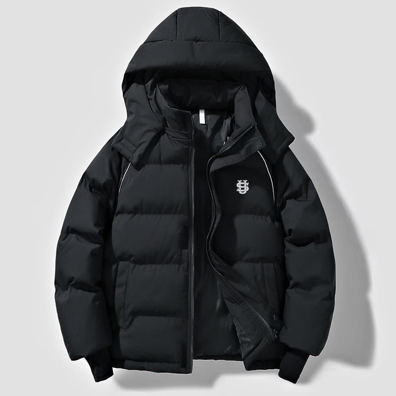 Men's Clothing Couple Cotton Padded Winter Hooded Loose Versatile US Embroidered Solid Color Windproof And Cold Resistant Cotton Coat