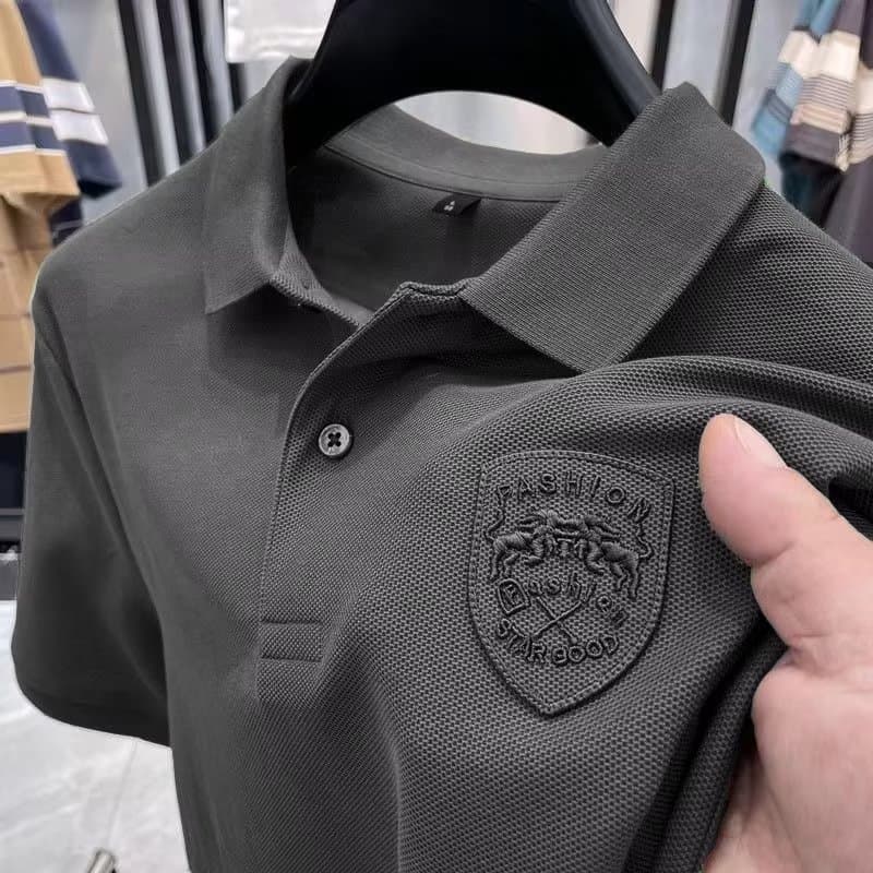 Men's High-end polo shirt men's short-sleeved pique summer light casual foreign trade high-quality embroidered lapel T-shirt top clothes