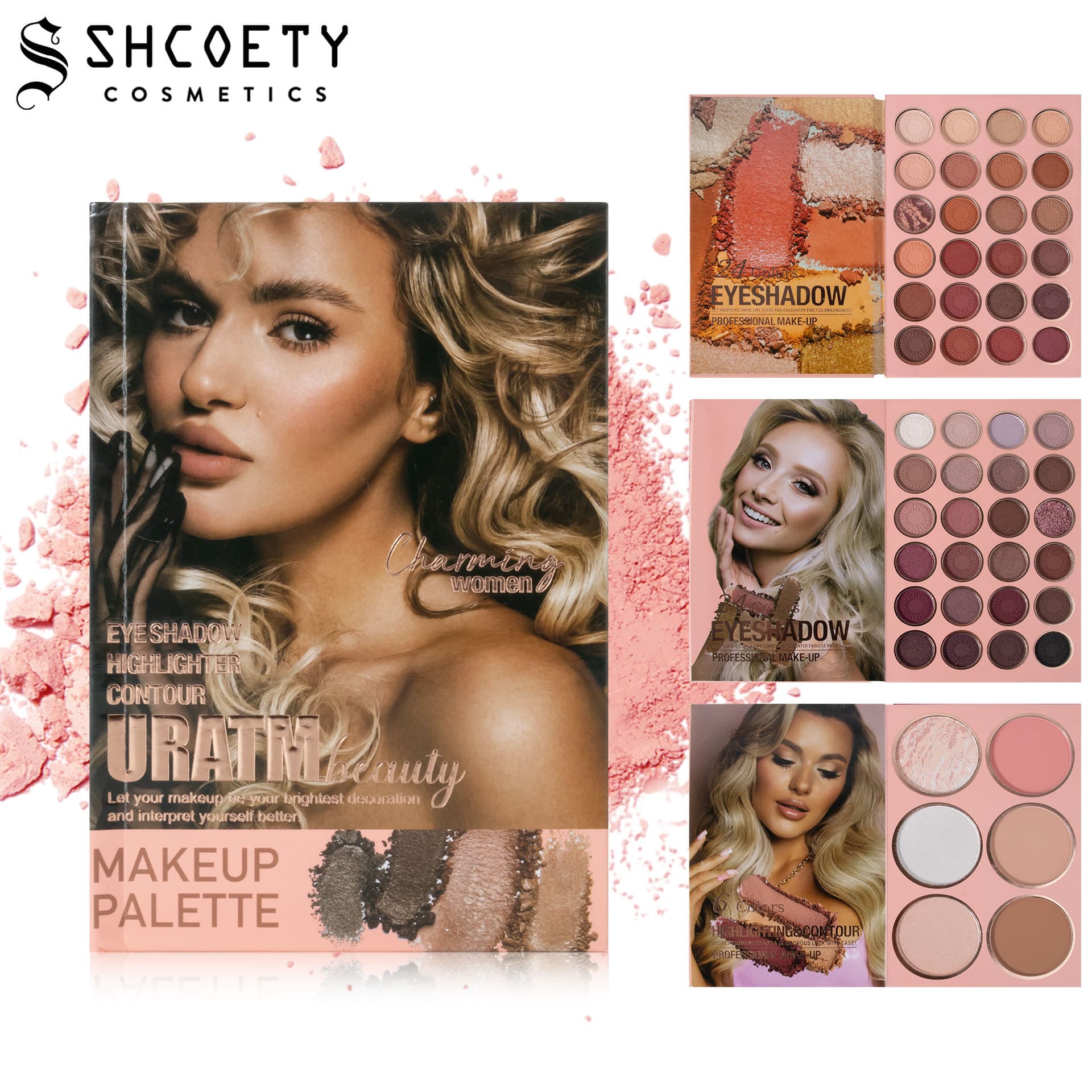 URATM 54-Color Book-Style 3-Layer Eyeshadow Palette With Matte & Shimmer, Blush & Highlighter All-in-One - Highly Pigmented, Easy-to-Blend Makeup