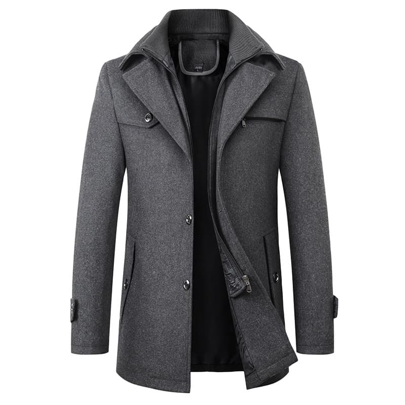 Men's Wool Blend Peacoat - Double Collar Winter Overcoat, Classic Business Casual Outerwear