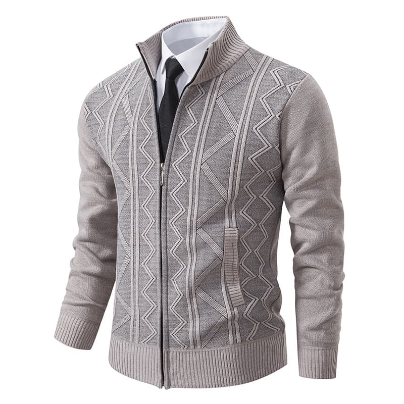 ​​"Men's Stand Collar Zip-Up Knit Sweater – Autumn/Winter Thickened Cardigan (Beige, Gray, Burgundy, Navy, Brown, M-3XL)"​​