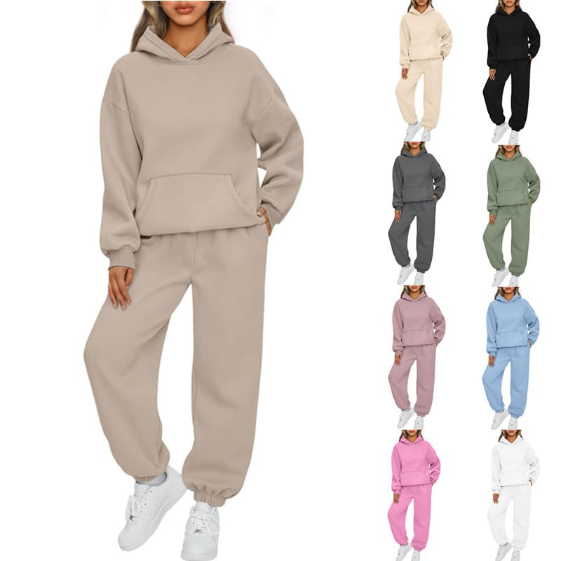 Ensemble sweat à capuche et pantalon de détente décontracté pour femme - Tenue deux pièces en polyester doux pour l'automne et l'hiver (XS-5XL, plusieurs couleurs)