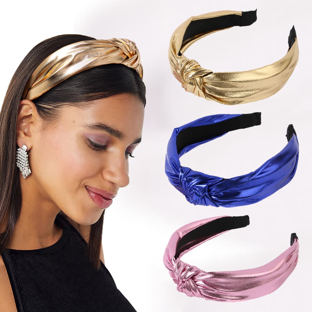 PU fabric headband wide-edged fashion laser knotted headband wash your face and go out solid color headband