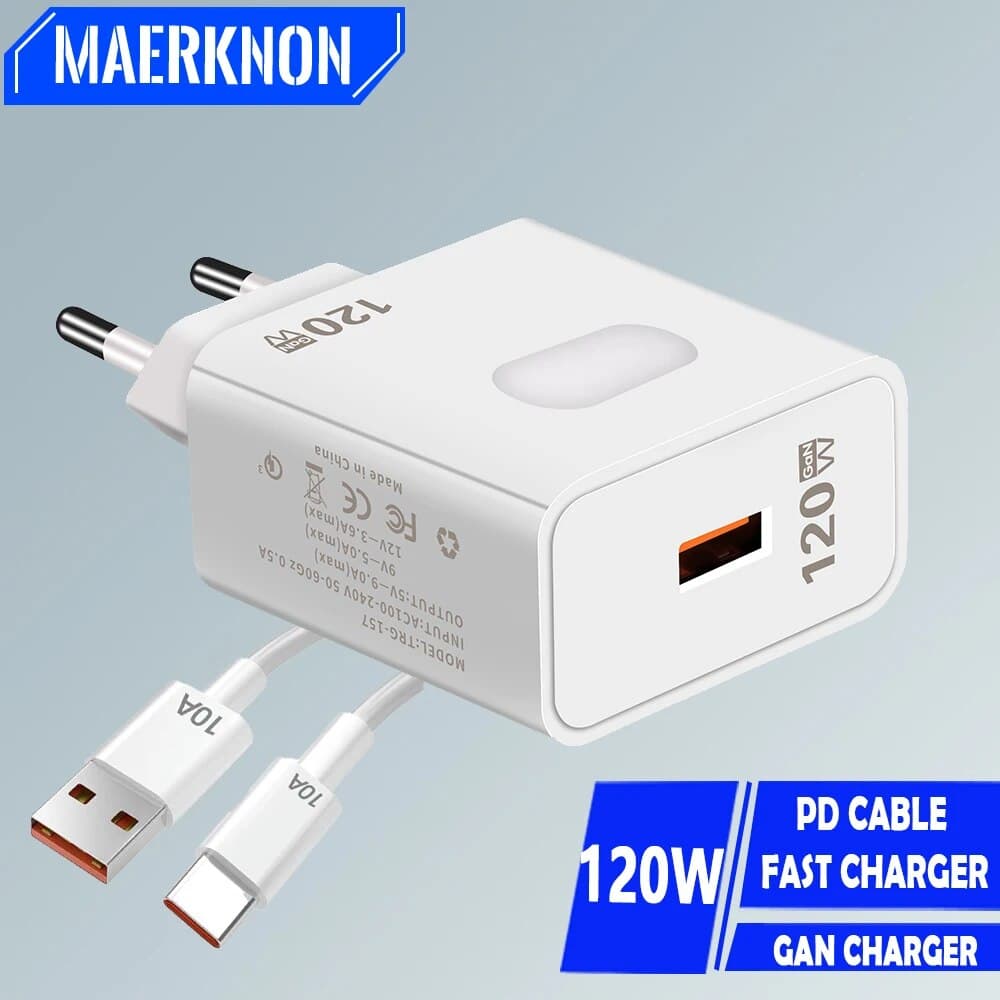 120W GaN USB Charger Quick Charger 3.0 Fast Charging Type C Cable Mobile Phone Charger Adapter For Xiaomi Samsung IPhone Charger