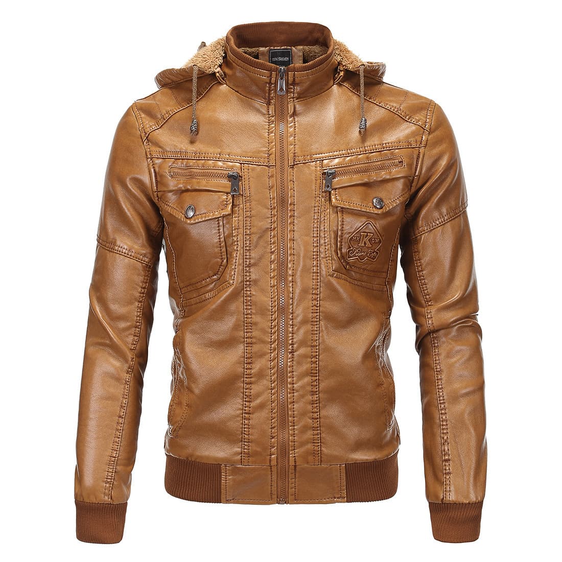 2023 European size men's leather jacket washed leather hooded leather jacket plus velvet warm leather jacket large size men's jacket 1603